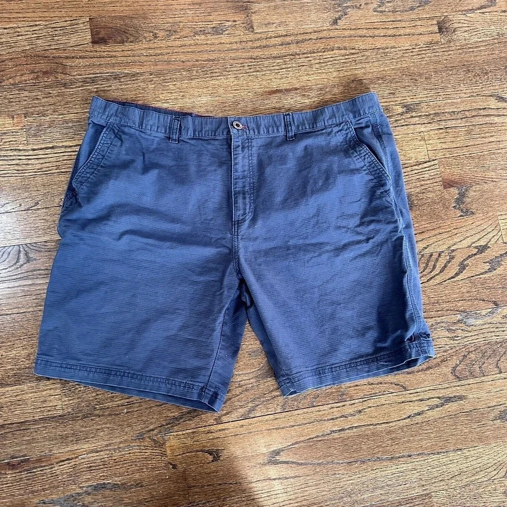 Weatherproof Shorts 42 Blue Elastic Waist Flat Front High Rise Chino L0376